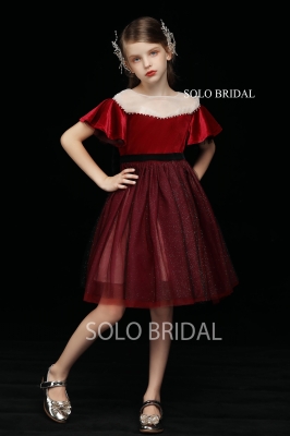 red velvet shiny tulle flower girl dress 5D7A5665
